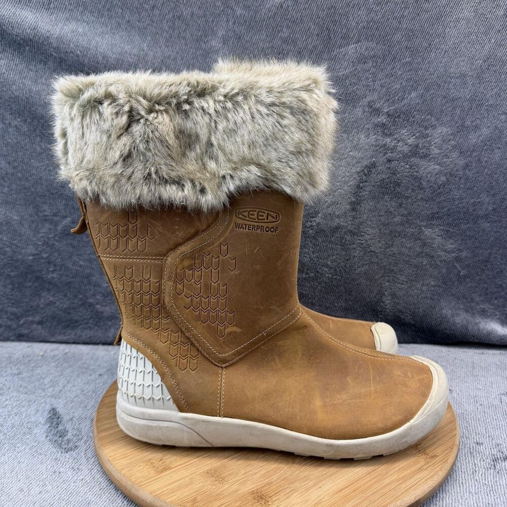 KEEN Boots Womens Size 10.5 Brown Leather Faux Fur Mid Calf Winter Snow 1015109